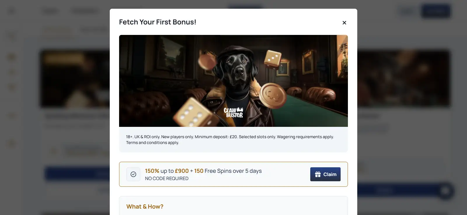 Current official SpinDog GBP welcome-offer panel