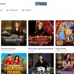 Current SpinDog live casino catalogue with real live game tiles and provider filters