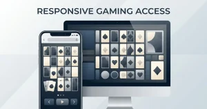 Neutral illustration of casino content adapting across a phone and desktop screen
